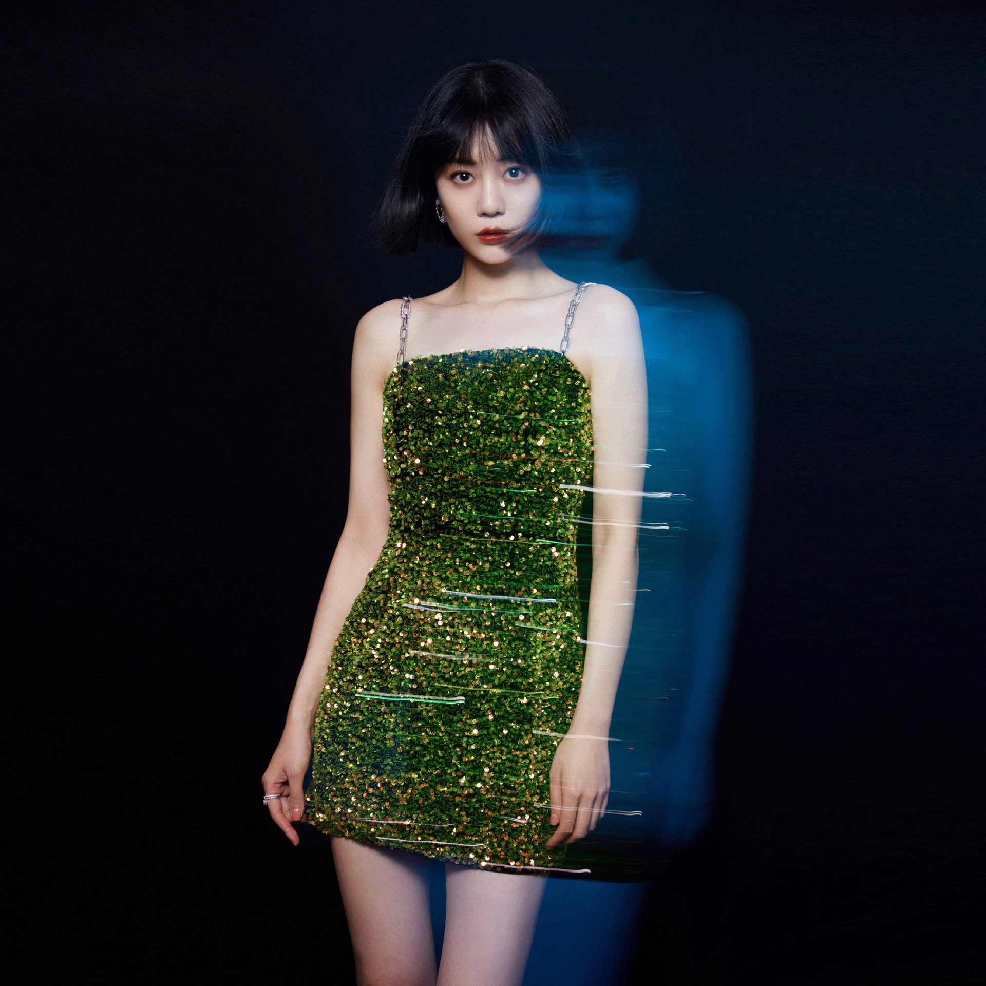 李溪芮同款性感绿色亮片吊带短款包臀连衣裙年会礼服2020国剧盛典