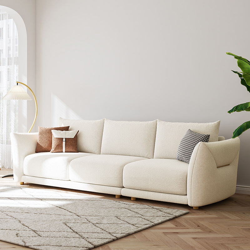 2022年新款设计师羊羔绒布艺沙发客厅现代简约网红轻奢奶白色沙发