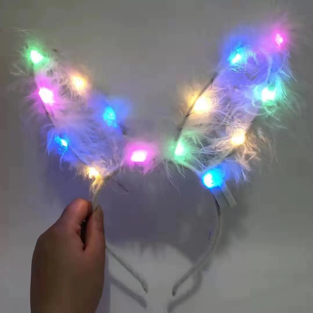 Luminous Headband Shiny Feather Rabbit Ears Barrettes Plush Headband Stall Night Market Headdress Toy Promotional Gifts