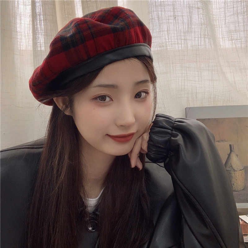 喜庆新年红时髦网红帽子女画家帽日系八角帽秋冬复古百搭贝雷帽女