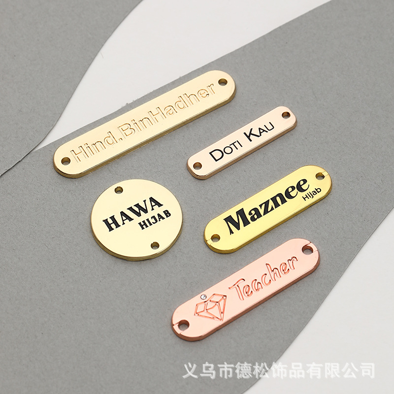 Zinc Alloy Clothing Logo Nameplate Can Be Fixed Rectangular Metal Punching Stitching Metal Badge Zinc Alloy Label