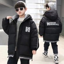冬季新款男童棉衣韩版中大童儿童加厚中长款羽绒棉字母棉服外套