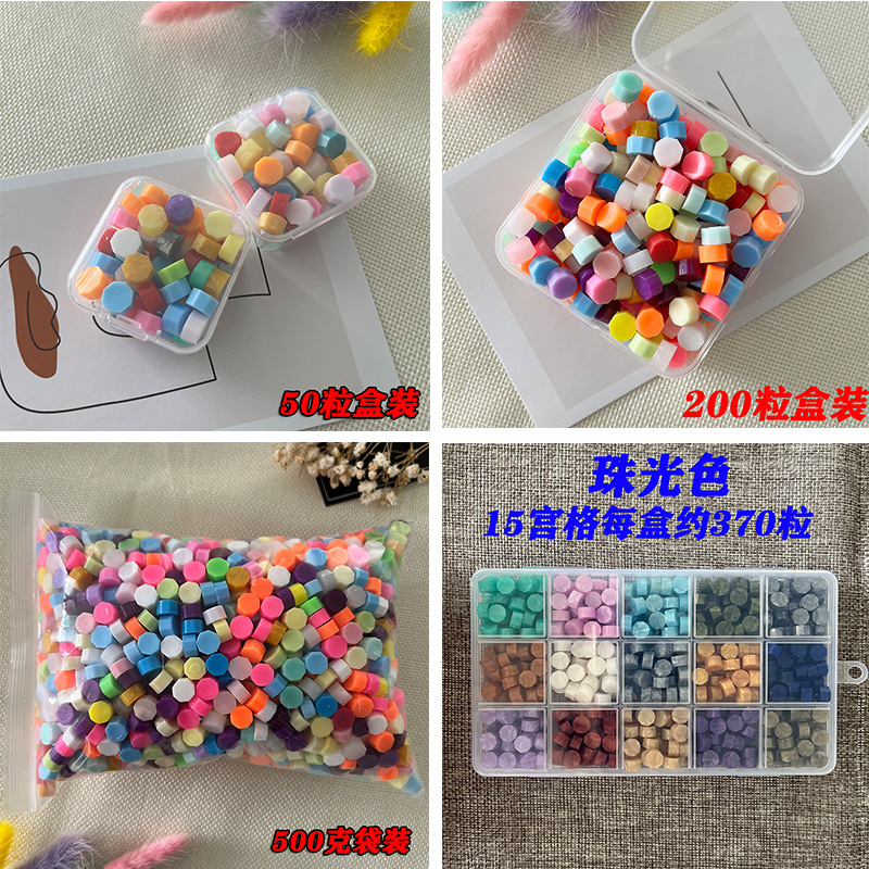 Mixed Color Fire Paint Wax Grain Wholesale Color Fire Paint Sealing Wax Luminous Boxed 24 Grid Box Shaped Star Cherry Blossom