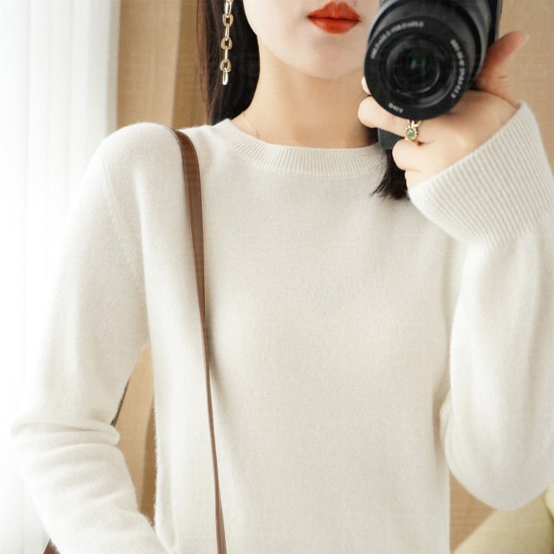 spring and autumn base sweater new round neck knitwear women‘s pullover long sleeve sweater loose slimming inner casual women‘s clothing
