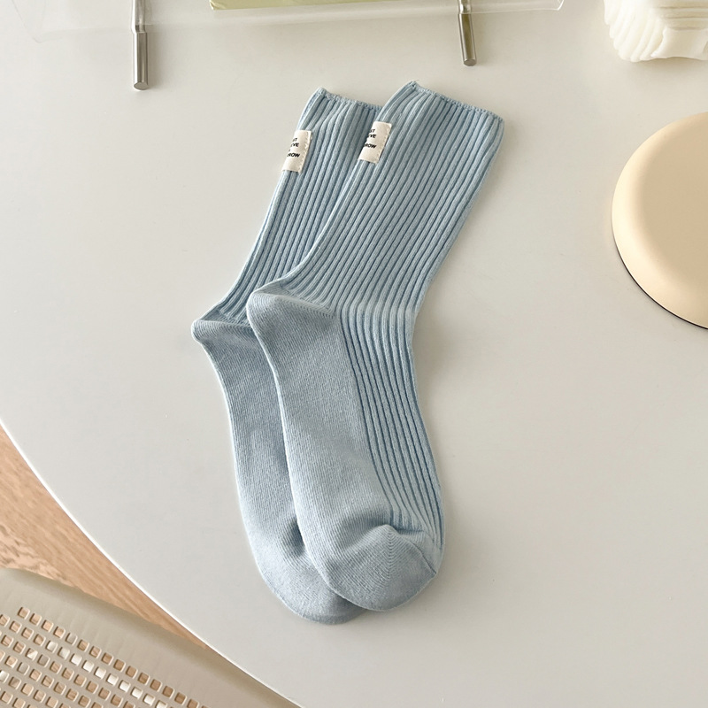 Suxinaimin Socks for Women Spring and Summer New Cotton Double Needle Bunching Socks Japanese Heel Cloth Label Macaron Tube Socks