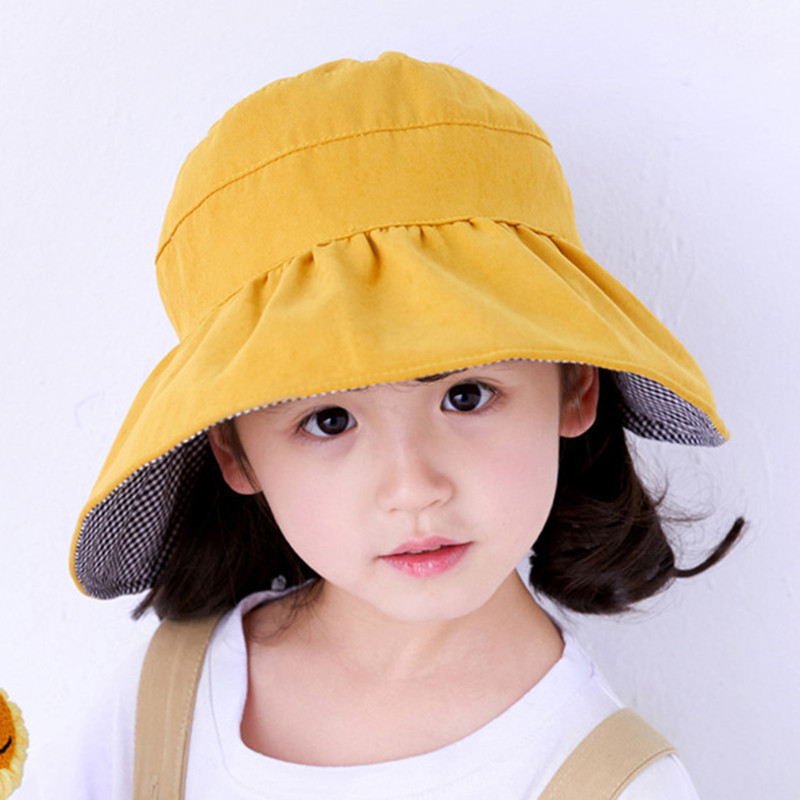 儿童空顶帽子女童夏季遮阳帽亲子小黄帽大檐沙滩帽出游太阳帽