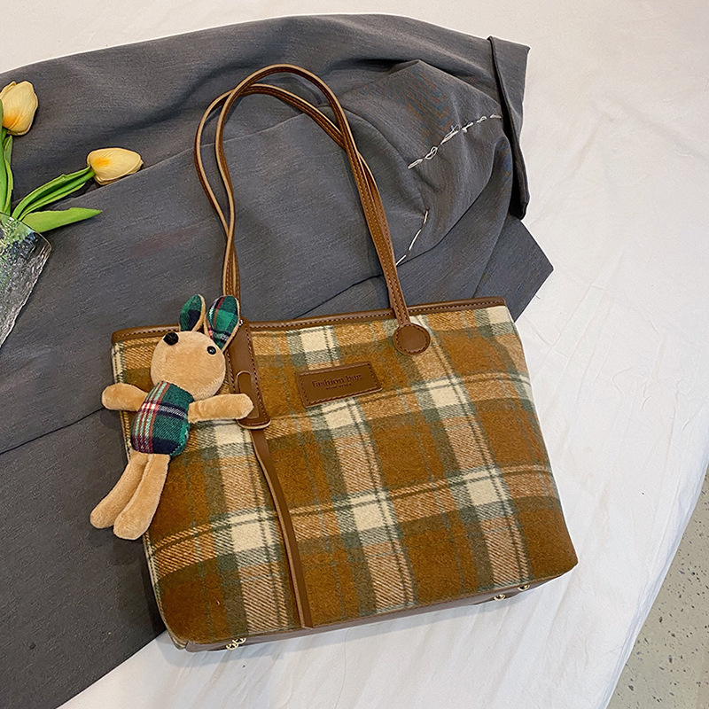 格子包包diy手工编织材料包ins毛呢菜篮子大容量托特包送女友礼物