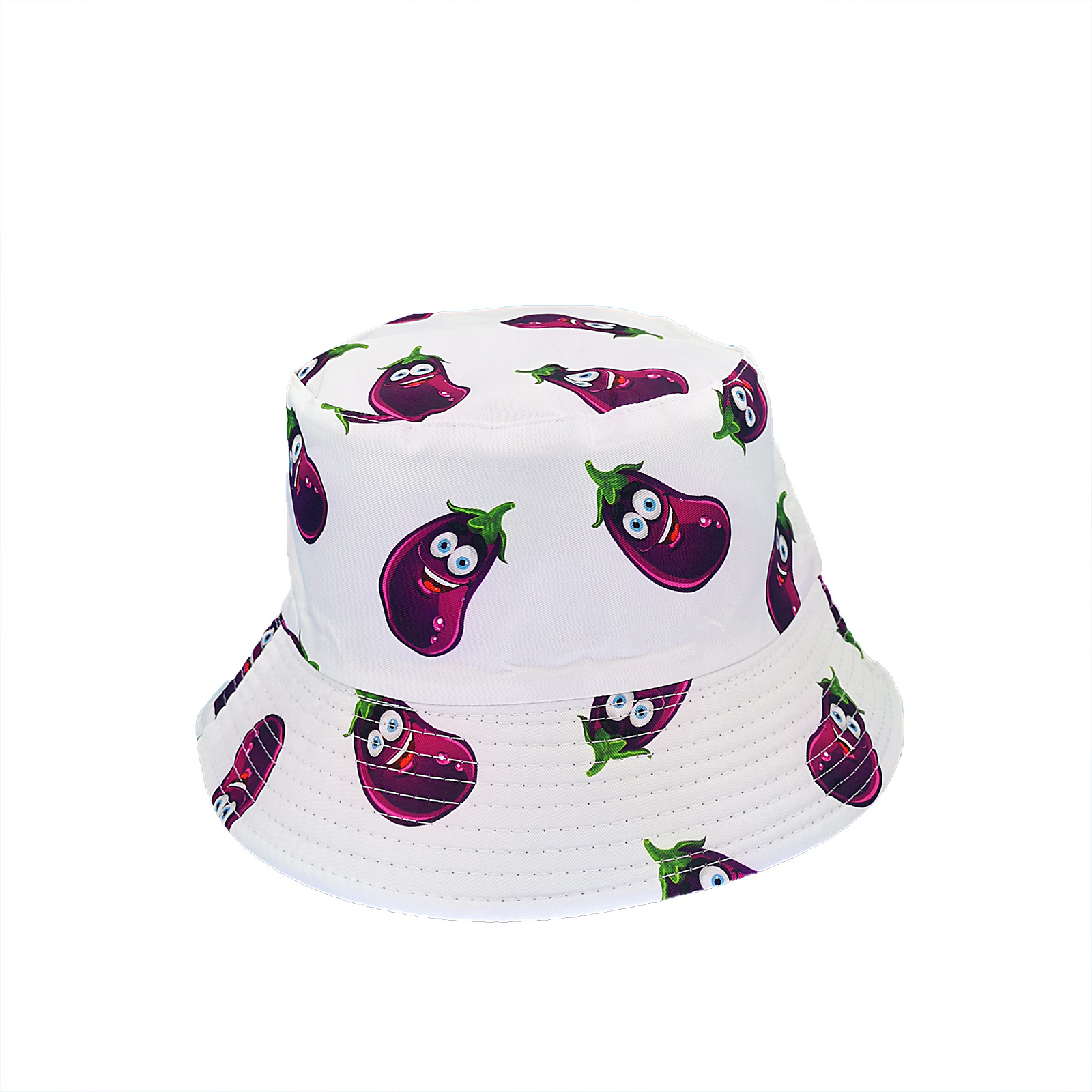 Europe and America Cross Border Creative Vegetable Fruit Printed Eggplant Pattern Reversible Fisherman Hat Adult Sun-Proof Basin Hat Bucket Hat