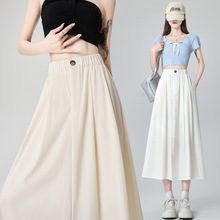 白色工装半身裙女2024夏季新款小个子A字裙高腰显瘦中长款伞裙