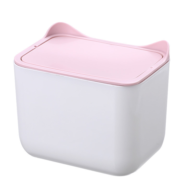 Contrast Color Desktop Trash Bin Household Plastic Cartoon with Lid Mini Trash Can Living Room Sundries Storage Cleaning Bucket