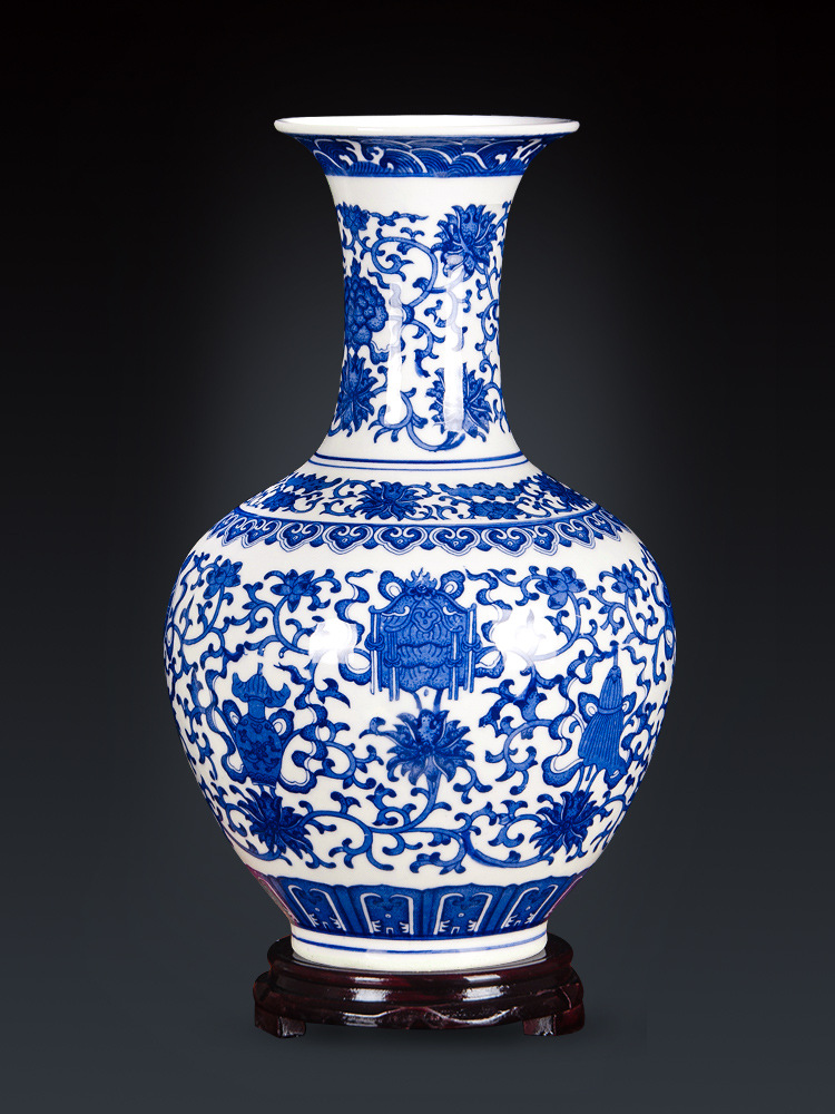 景德镇陶瓷小花瓶插花干花摆件青花瓷仿古中式家居客厅桌面装饰品