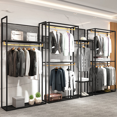 0成交653件服装店货架男装展示架落地式铁艺双层侧挂货架陈列架中岛