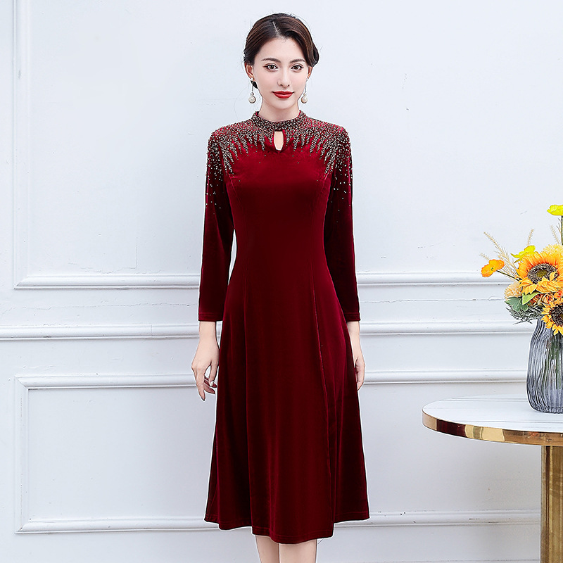 结婚新娘妈妈装旗袍式连衣裙高端衣服母亲红色喜婆婆婚宴婚庆礼服