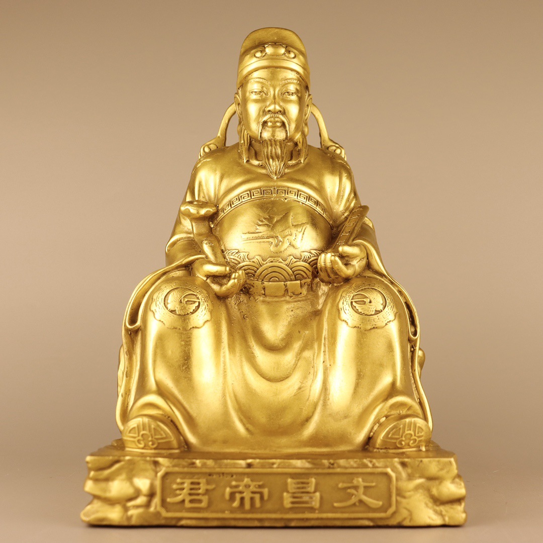 黄铜人物佛像摆件 铜文昌帝君坐像工艺品 家居装饰创意礼品批发