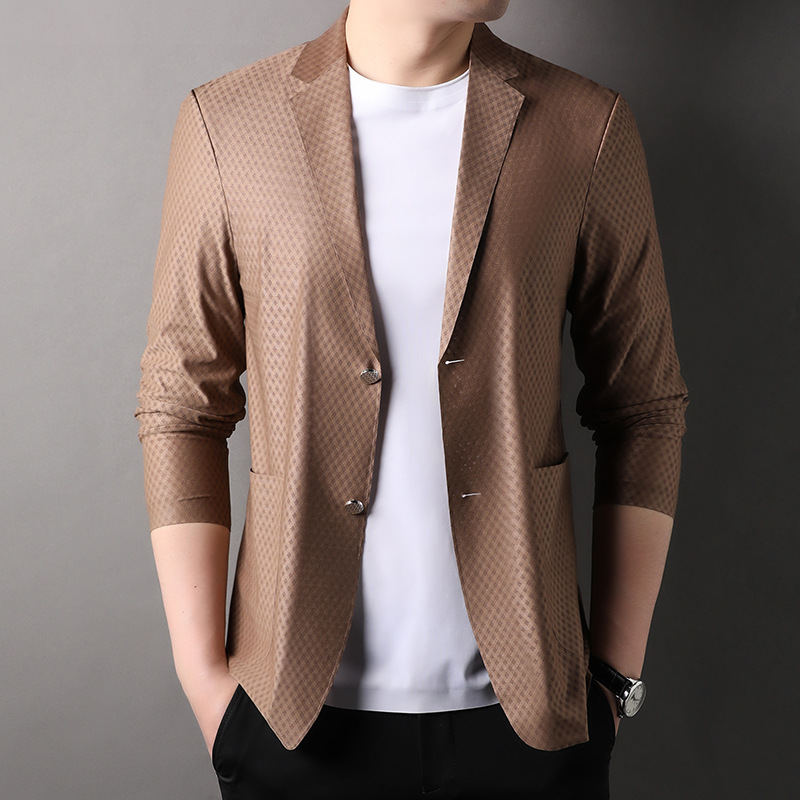 2024新款男式休闲西装早春季高档灯芯绒纯色简约青年小西装外套潮