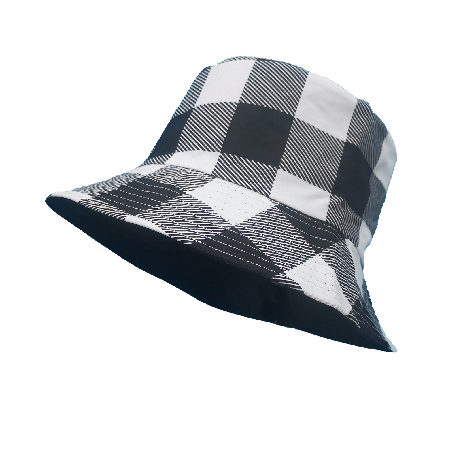 Amazon New Checked Cloth Bucket Hat Women's Hat Double-Sided Sun-Proof Basin Hat Outdoor Casual Sun Hat Tide