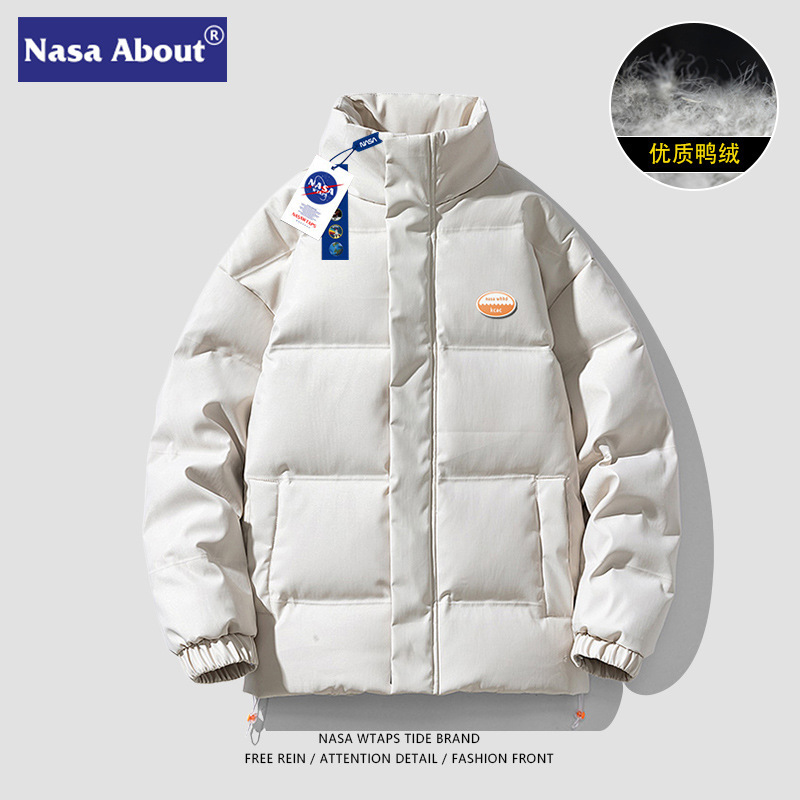 NASA Joint Name New Winter Stand Collar Solid Color down Jacket Men's All-Match Fashion Thickened Couple Winter Clothing Coat Fashion