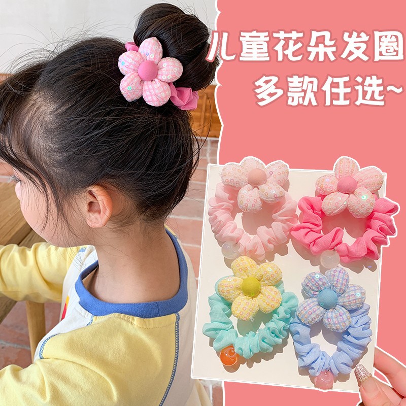 Candy Color Children's Hair Rope Fabric Flower Hairband Girls Do Not Hurt Hair Rope Baby Ponytail Rubber Band Hair Accessories