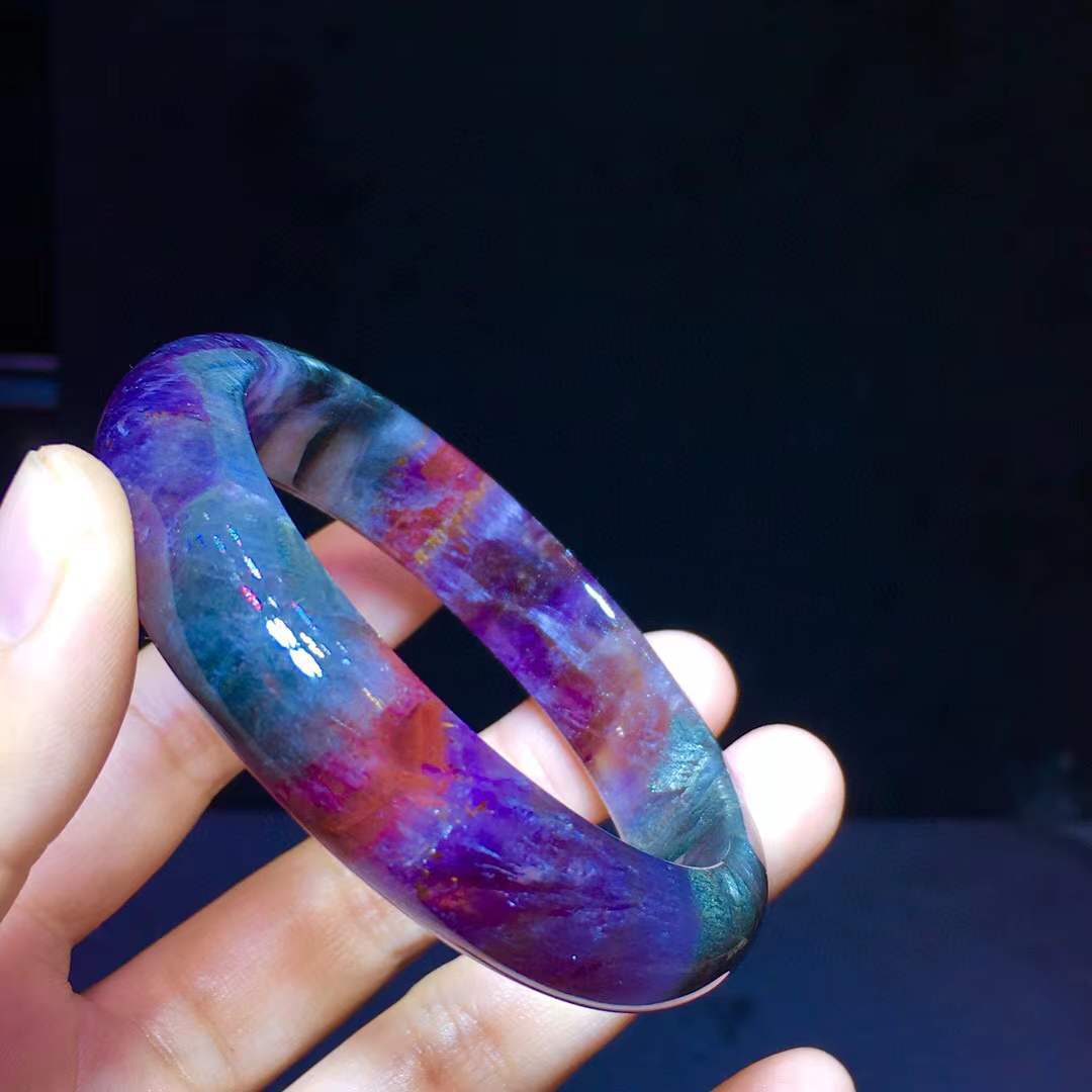 天然极光23紫钛牙消磁能量水晶手镯红幽灵金黄板钛晶四色体手镯