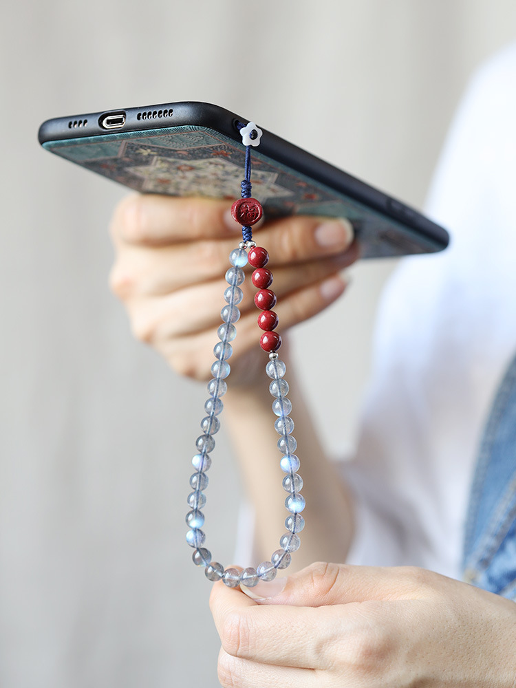 创意灰月光石水晶手机链短款套手腕绳挂饰女款中国风装饰品挂件