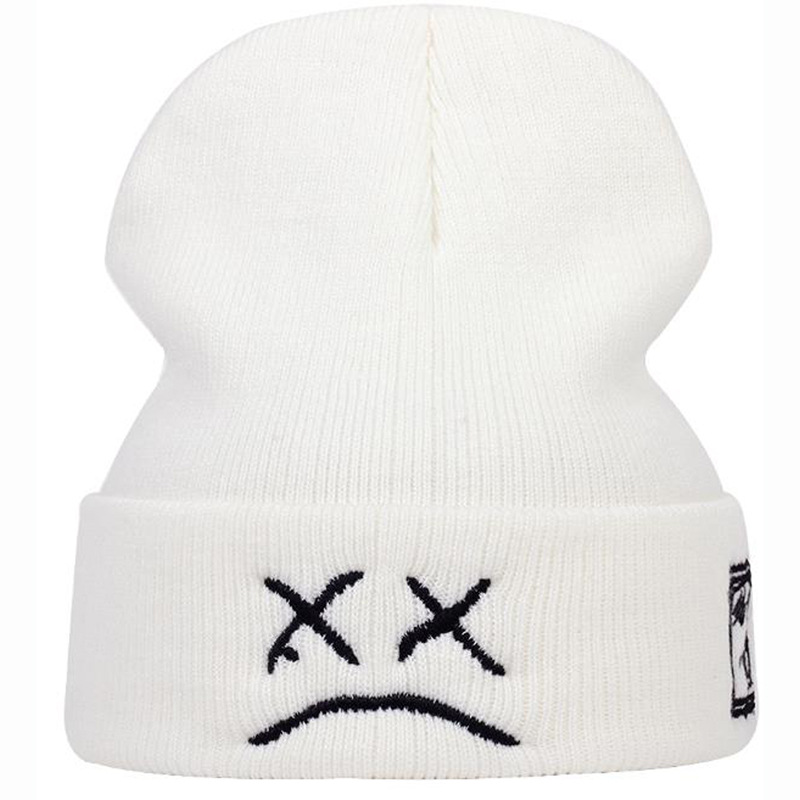 Cross-Border Autumn and Winter Lilpeep Embroidery Knitted Hat Sad Face Expression Xx Crying Face Funny Men and Women Sleeve Cap