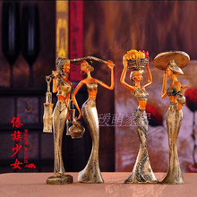 傣族工艺品家居民族风树脂摆件创意礼品客厅人物装饰品少女小号包