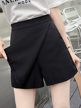黑色职业西装裤裙女夏季2024新款时尚开叉高腰显瘦不规则阔腿短裤