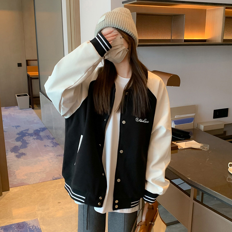 wow ader error毛呢外套女秋冬设计感宽松情侣拼接翻领棒球服夹克