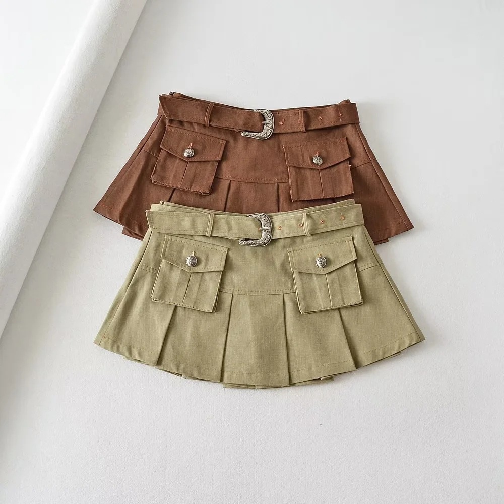 卡其色工装短裙女 夏季美式复古设计感小众高腰显瘦a字半身裙子
