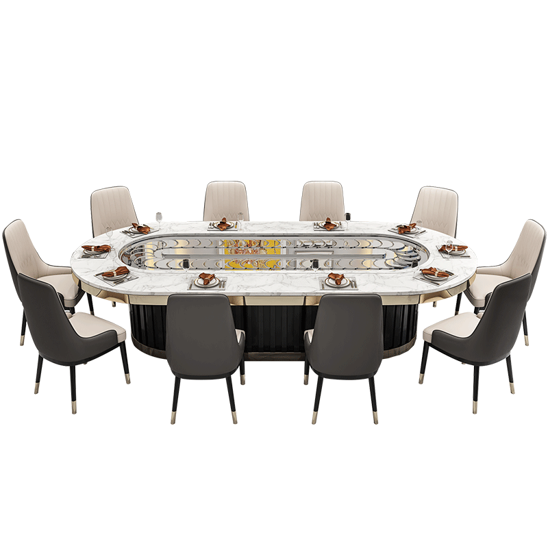 a10l岩板椭圆电动餐桌回转小火锅桌子电磁炉自动传送带旋转中餐长