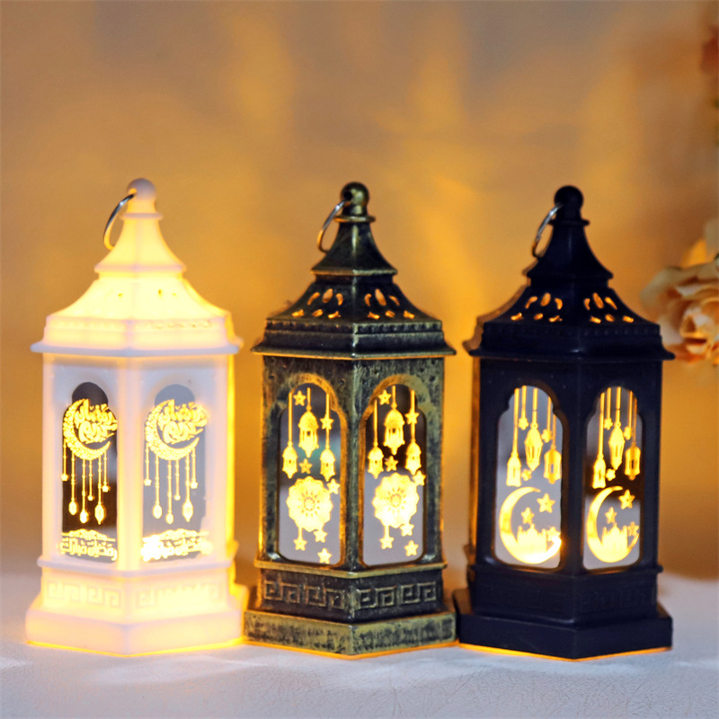 LED Electronic Candle Retro Small Night Lamp Morocco Storm Lantern Plastic Candlestick Decoration Creative Ambience Light