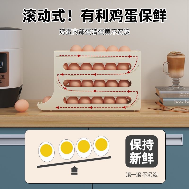 Four-Layer Slide Egg Storage Box Refrigerator Side Door Special Automatic Egg Roller Kitchen Table Anti-Fall Egg Storage Box