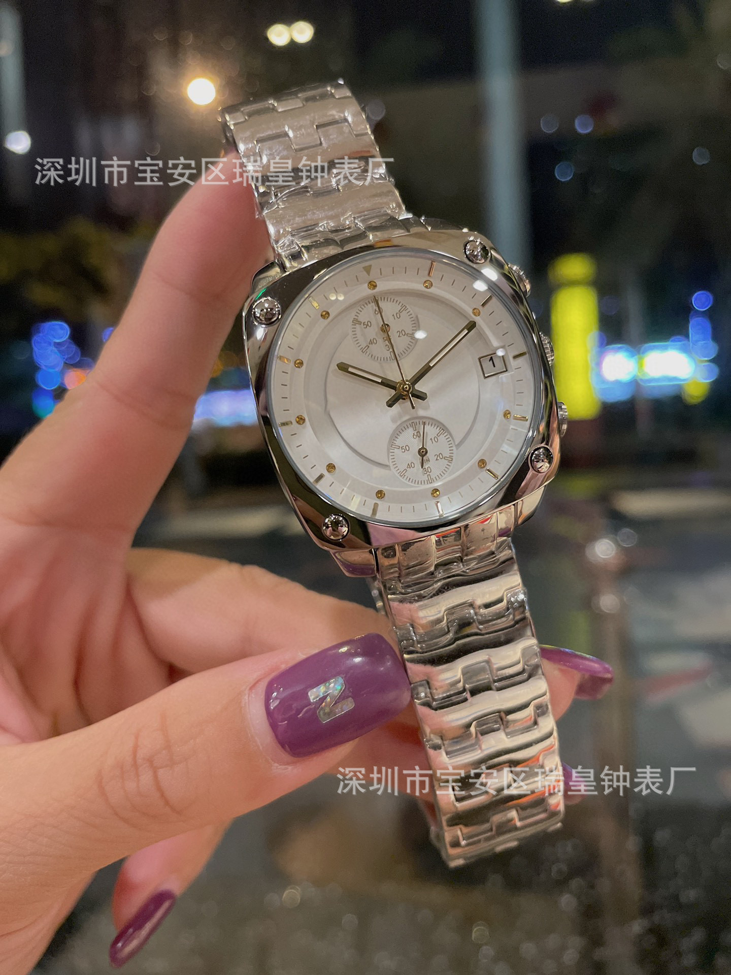 欧尚韩国潮牌tt方形五针多功能大表盘手表男女时尚大气百搭钢带表