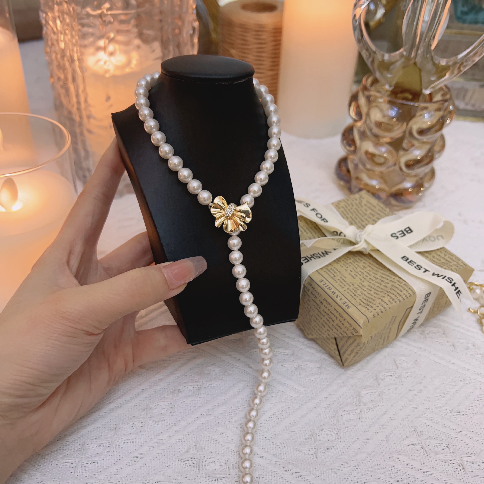 DIY Copper Accessories Gold Plated Bow Button Y Chain Buckle Pearl Necklace Sweater Chain Side Buckle Bracelet Closing Buckle