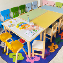 幼儿园彩色桌椅组合儿童实木长方桌六人绘画学习桌早教游戏阅读桌