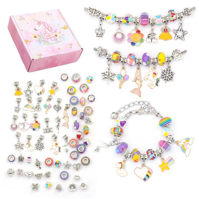 Amazon Hot Sale Colorful Crystal String Beads Bracelet DIY Children's Bracelet Set Unicorn Cute Ornament