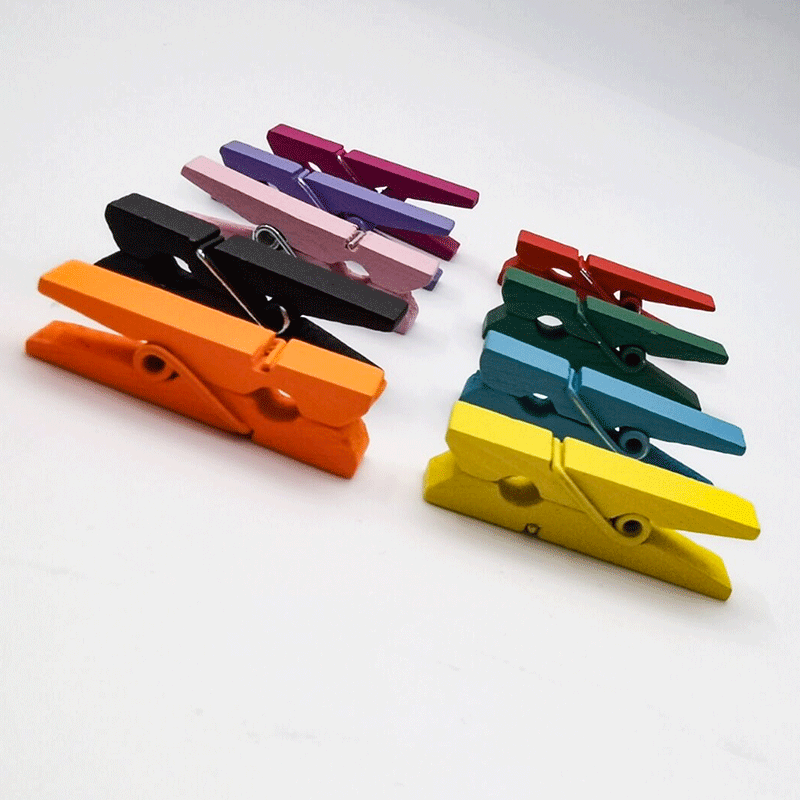 纯色麻绳夹 糖果色照片夹 diy 木夹子 零食夹 10/包