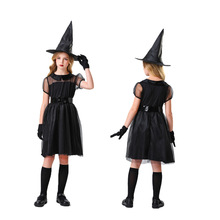 万圣节女巫服装 儿童角色扮演halloween黑色巫婆角色演出服 巫婆