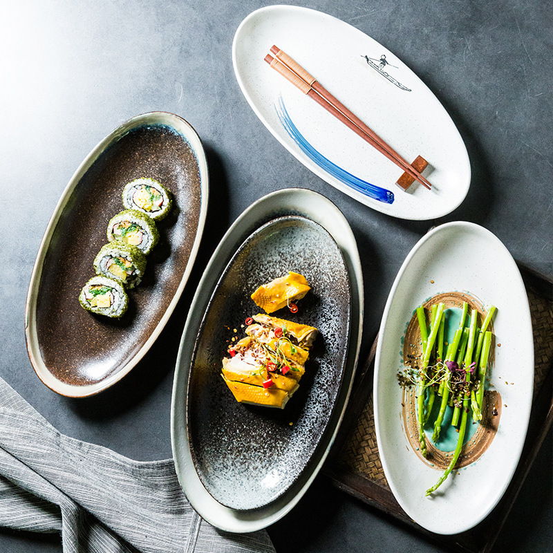 大号鱼盘 椭圆形陶瓷盘装菜盘子家用简约饺子盘包子盘青菜炒饭盘