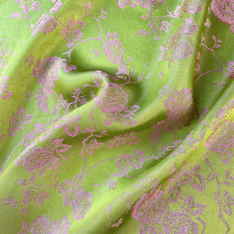 光泽垂坠 粉绿配色真丝棉混纺古风提花高定面料旗袍连衣裙布料diy
