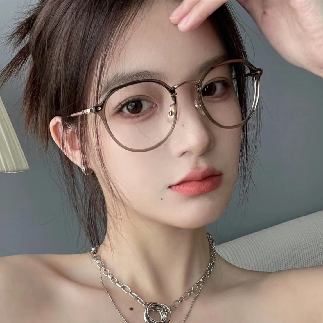 tr90防蓝光眼镜框网红韩版复古米钉个性眼镜架可配近视素颜平光镜