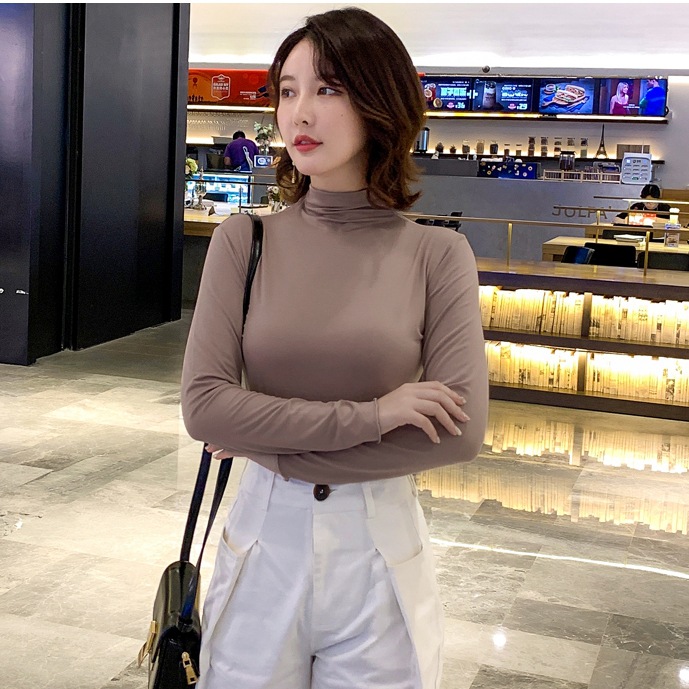 Half Turtleneck Bottoming Shirt Women's Autumn and Winter Korean Style Fitted Bottoming Modal Long-Sleeved Mask T Hyaluronic Acid Skin Care Clothing