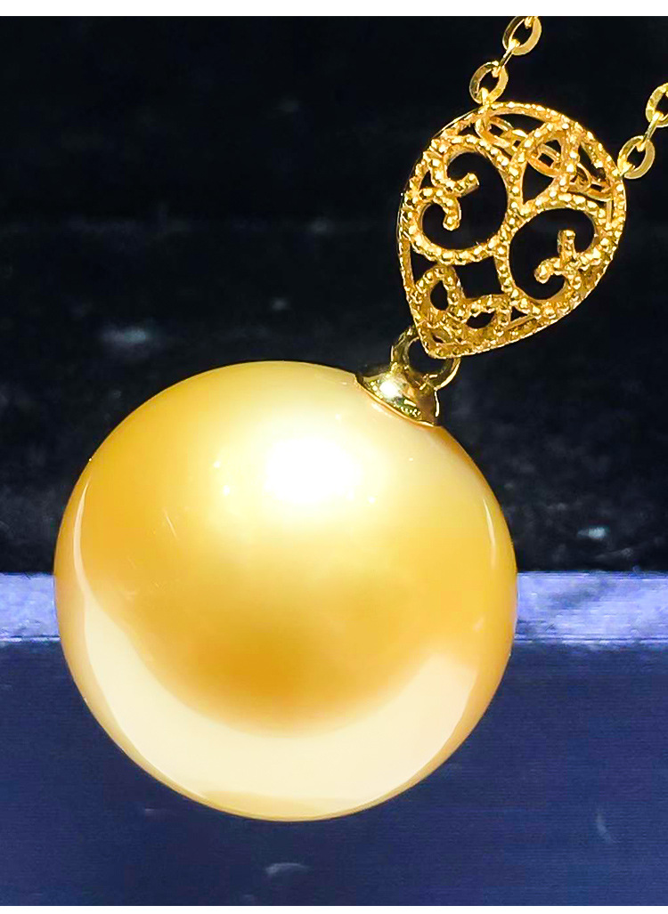 凤仪阁18k金南洋金珠吊坠14-15mm单颗海水珍珠送女友一件批发