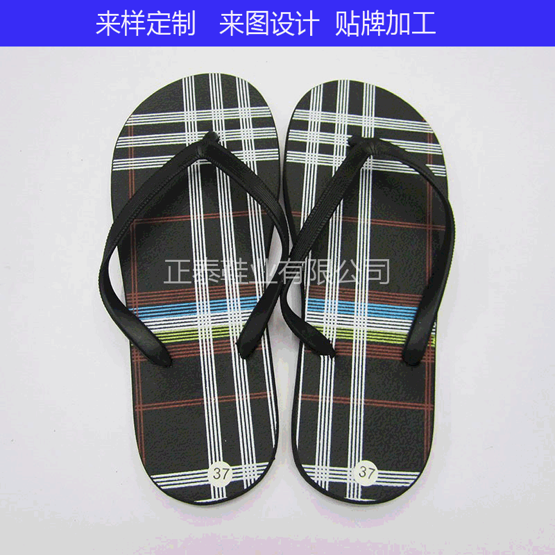 factory processing customized flip-flops logo pattern flat heel horizontal stripe printing black female eva flip-flops flip-flops