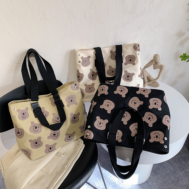 2022 New Ins Korean Style Canvas Bag Cute Cartoon Student Shoulder Bag Trendy Female Student Class Tote Bag