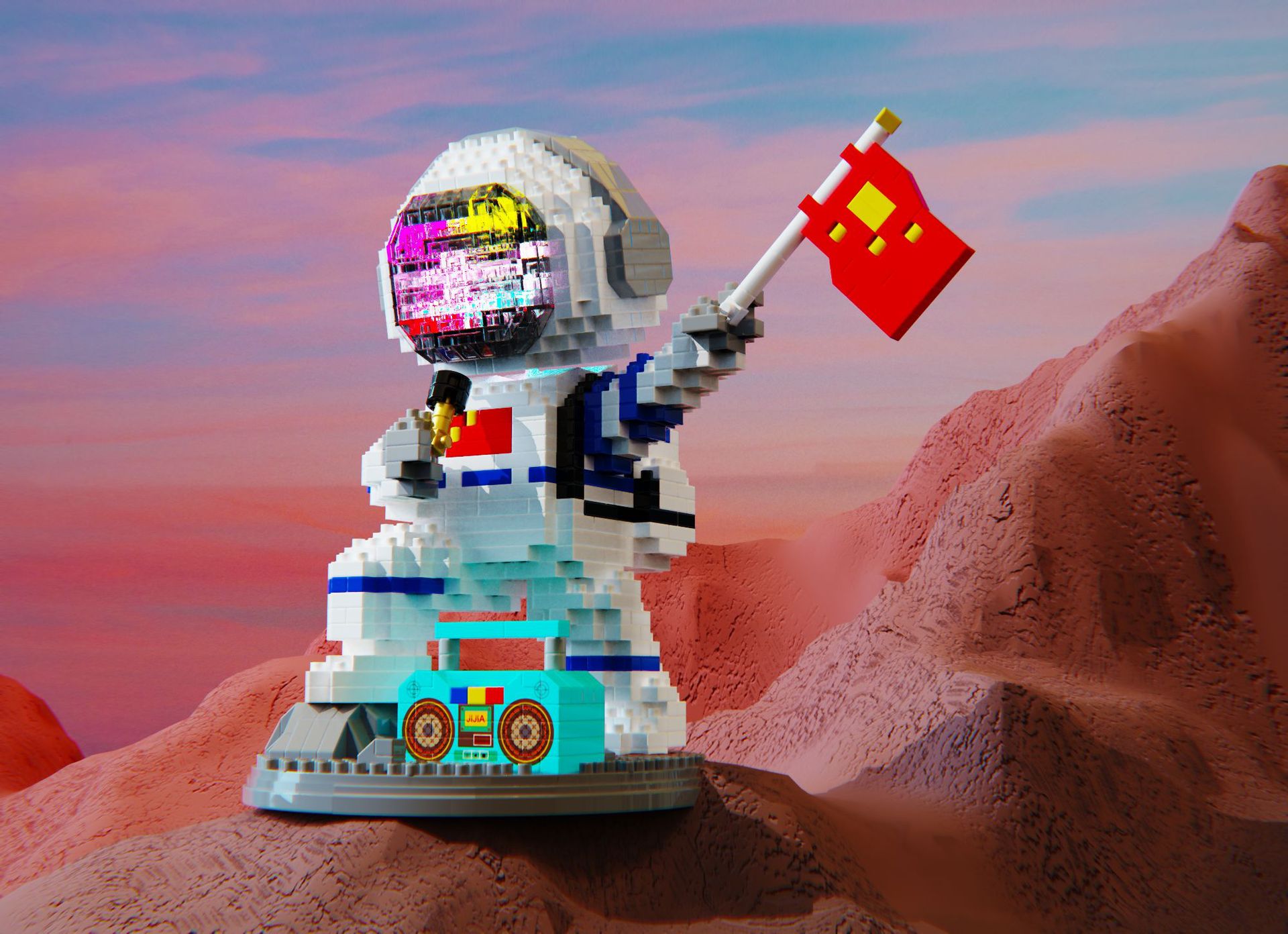 极嘉6041微小颗粒迷你太空人浪漫宇航员拼插积木玩具摆件礼物批发