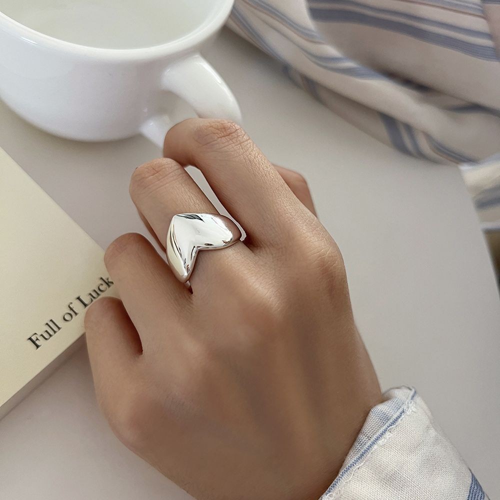 Simple Love Heart-Shaped Ring Women's Fashion Personality and Creativity All-Match S925 Silver Peach Heart Open Ring Niche Index Finger Ring Fashion