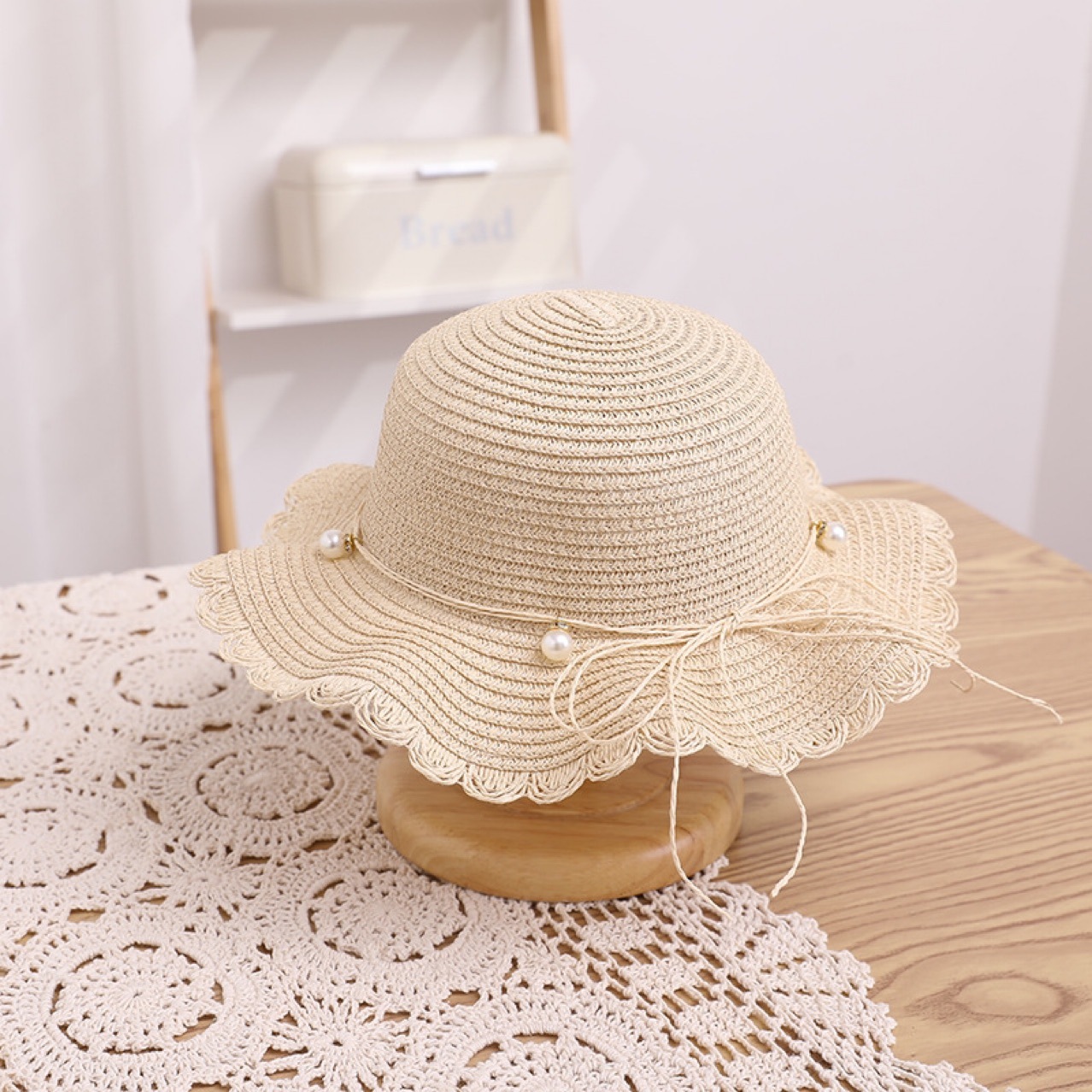 Baby Girl Sun Hat Summer Thin Big Brim Straw Hat Pearl Sun Protection Beach Bucket Hat Girls Sun Hat