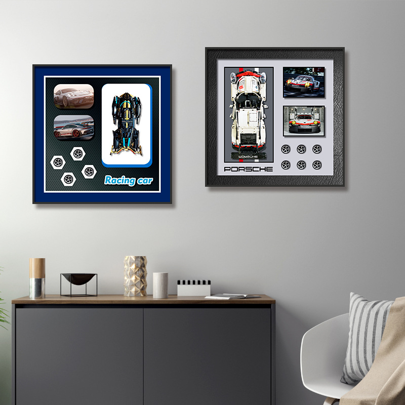客厅沙发背景墙装饰画跨境专供手工积木汽车挂画3Ｄ立体实物画