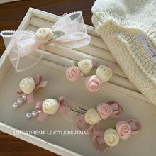 韩国新款粉色网纱蝴蝶结玫瑰花朵发夹 甜美超仙刘海夹侧边夹发饰